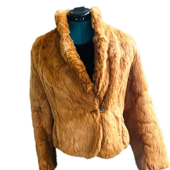 FUR COAT Y2K Vintage SPLIT END LTD. British Tan Genuine Rabbit Fur Winter Coat J - Picture 5 of 12
